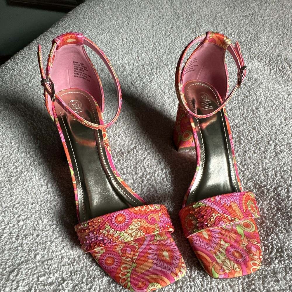 Chelsea Moreland Gala Women's‎ Pink Floral Ankle Strap Heels Open Toe Size 8.5 - Picture 9 of 9